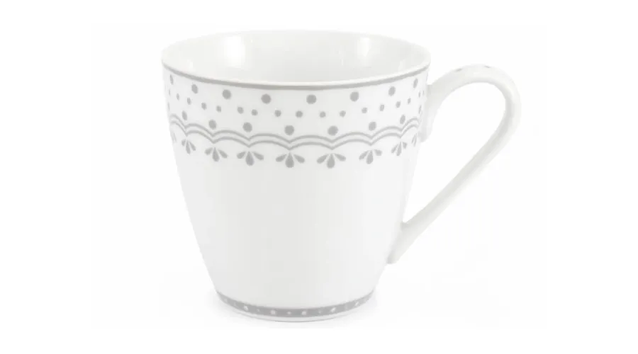 obrazek 1 Piękny kubek z porcelany z szarym delikatnym zdobieniem z kolekcji HyggeLine – wariant 1 – Leander