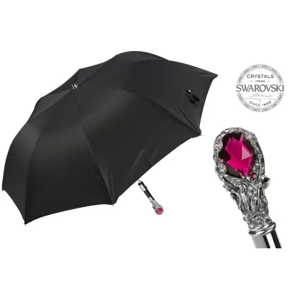 Picture Stylish black men's umbrella with a handle decorated with a gem and Swarovski crystals - Pasotti