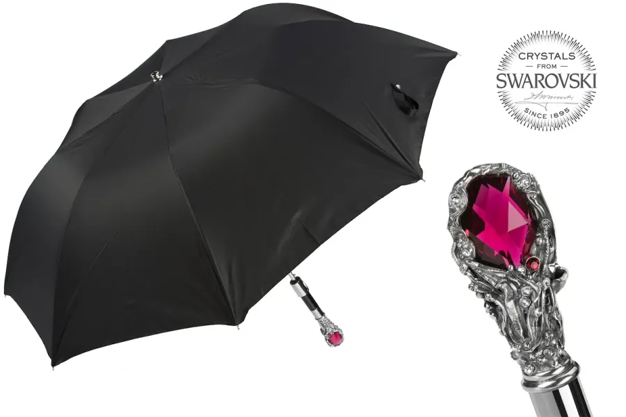 obrazek 1 Stylowy czarny parasol męski z rączką zdobioną klejnotem i kryształkami Swarovskiego – Pasotti