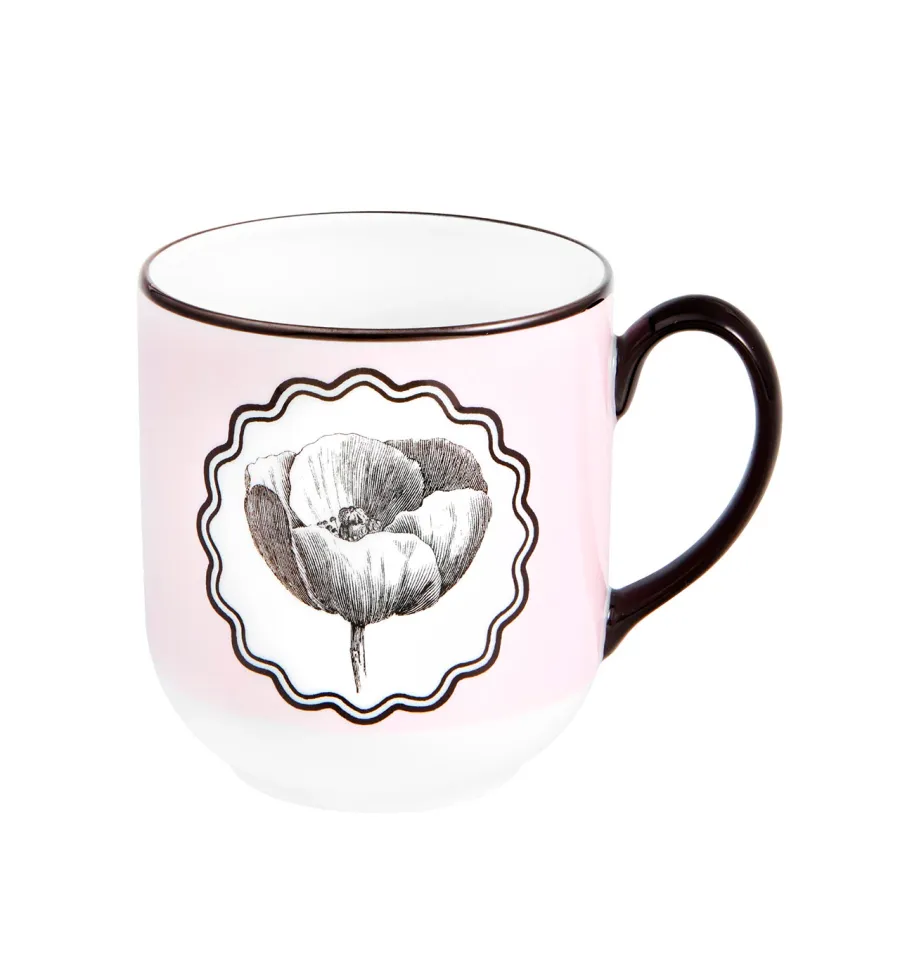 obrazek 1 Porcelanowy różowy kubek Herbariae z czarnym motywem inspirowanym makiem - Vista Alegre