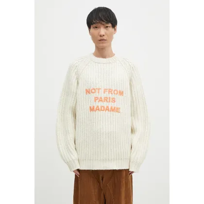 Zdjęcie Drôle de Monsieur sweter wełniany La Maille TressEe Slogan męski kolor beżowy ciepły E-PO163-WO028-EC