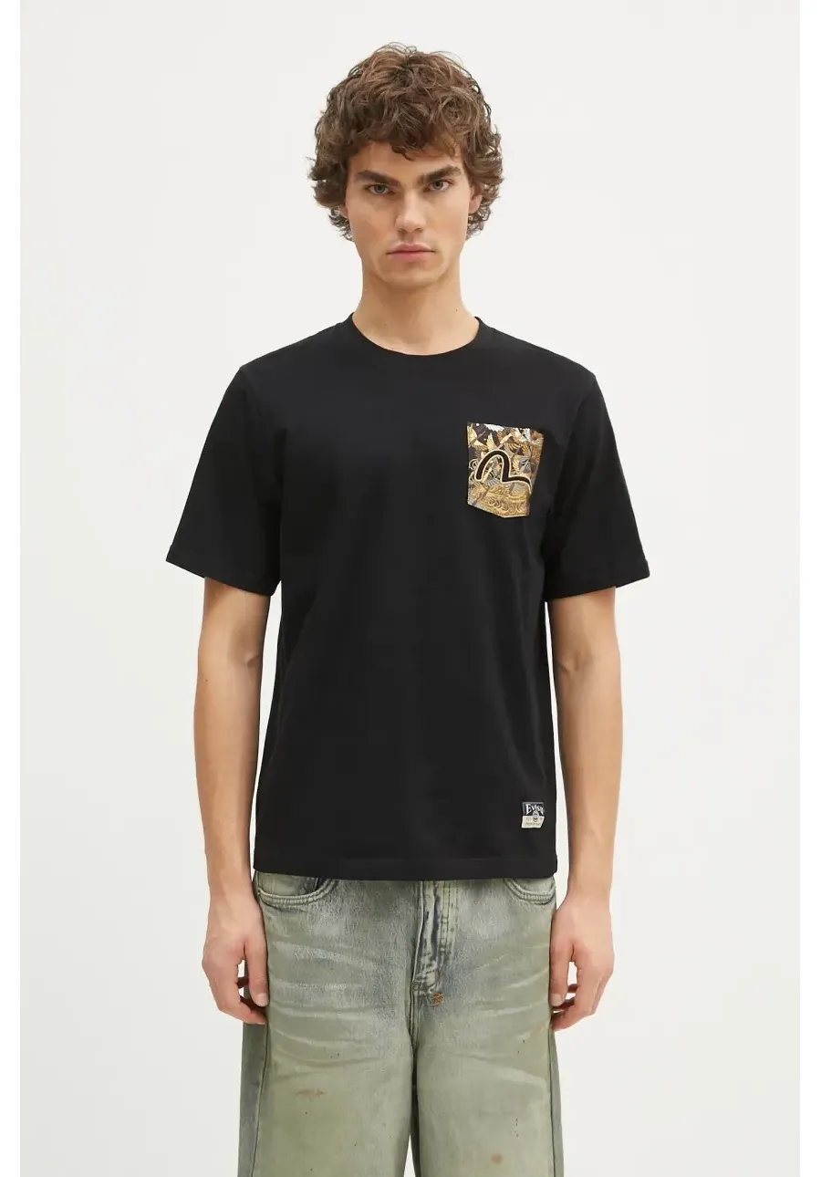 obrazek 1 Evisu t-shirt bawełniany Brocade Pocket & Seagull Emb męski kolor czarny z aplikacją 2EAHTM4TS7067