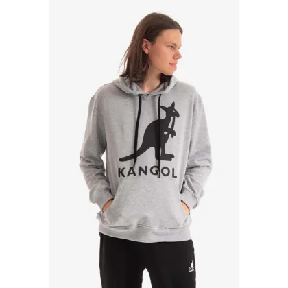 Zdjęcie Kangol bluza bawełniana kolor szary z kapturem z nadrukiem KLEU001-99