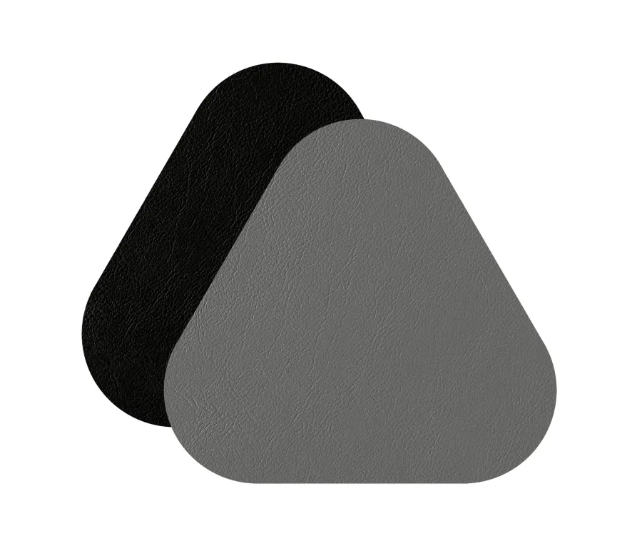 obrazek 1 Wyjątkowa skórzana podkładka na stół pod kieliszki w kształcie trójkąta w kolorze czarnym i szarym