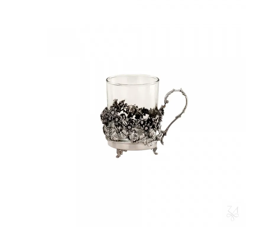 picture 1 Decorated silver tea glass basket with handle – Zaramella Argenti