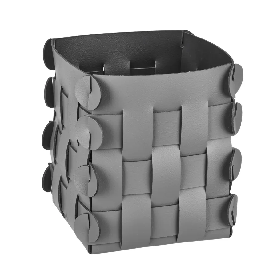 obrazek 1 Mały szary koszyk Shlesser 13x13xH17 cm z naturalnej skóry z recyklingu