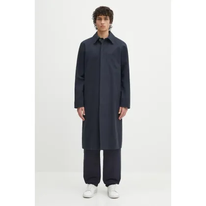 Zdjęcie A.P.C. płaszcz z domieszką lnu Mac Edouard męski kolor granatowy przejściowy oversize COGXT.M01549