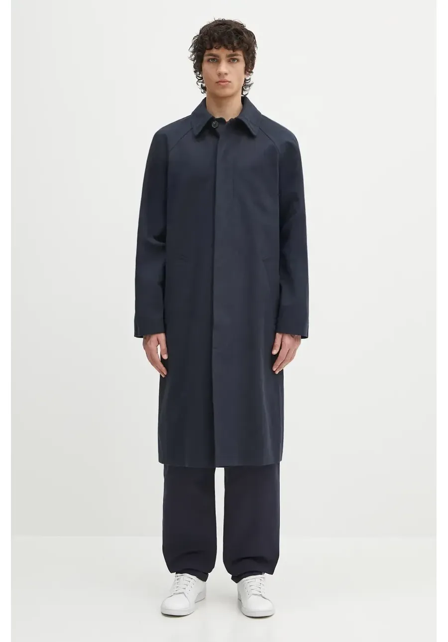 obrazek 1 A.P.C. płaszcz z domieszką lnu Mac Edouard męski kolor granatowy przejściowy oversize COGXT.M01549