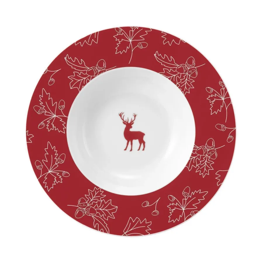 obrazek 2 Porcelanowy talerz głęboki do zupy 23,5 cm zdobiony czerwonym motywem liści dębu i żołędzi - Seltmann Weiden