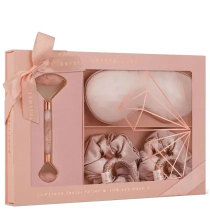 Zdjęcie Crystallove Rose Quatrz Home Spa Set (Roller z Kwarcu Różowego + Opaska z Jedwabiu + 4 Gumki z Jedwa