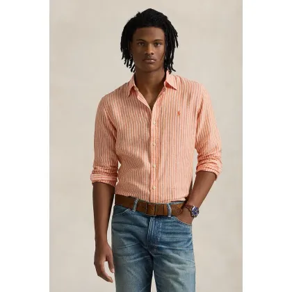 Zdjęcie Polo Ralph Lauren koszula lniana kolor pomarańczowy regular z kołnierzykiem klasycznym 710961264