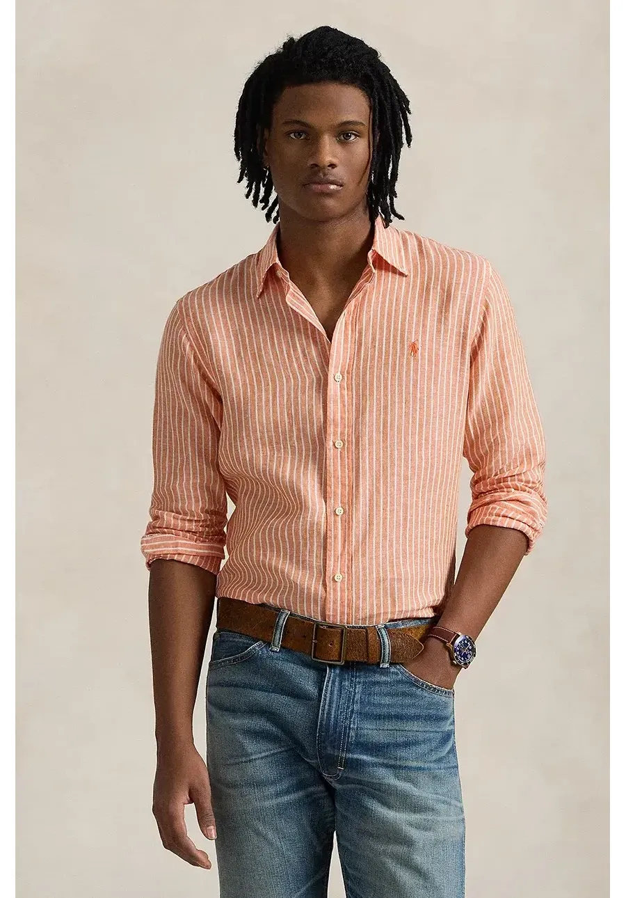 obrazek 1 Polo Ralph Lauren koszula lniana kolor pomarańczowy regular z kołnierzykiem klasycznym 710961264