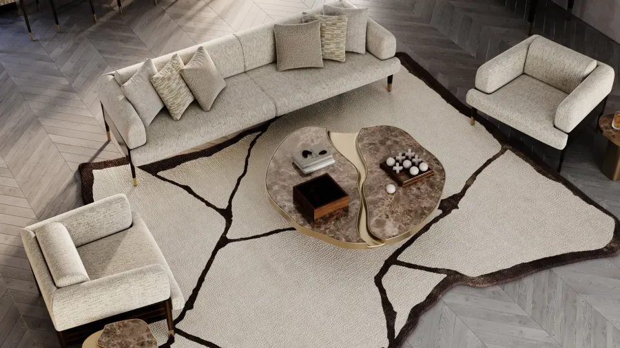 obrazek 1 Wyjątkowa tapicerowana sofa z drewnianą konstrukcją i metalowymi detalami