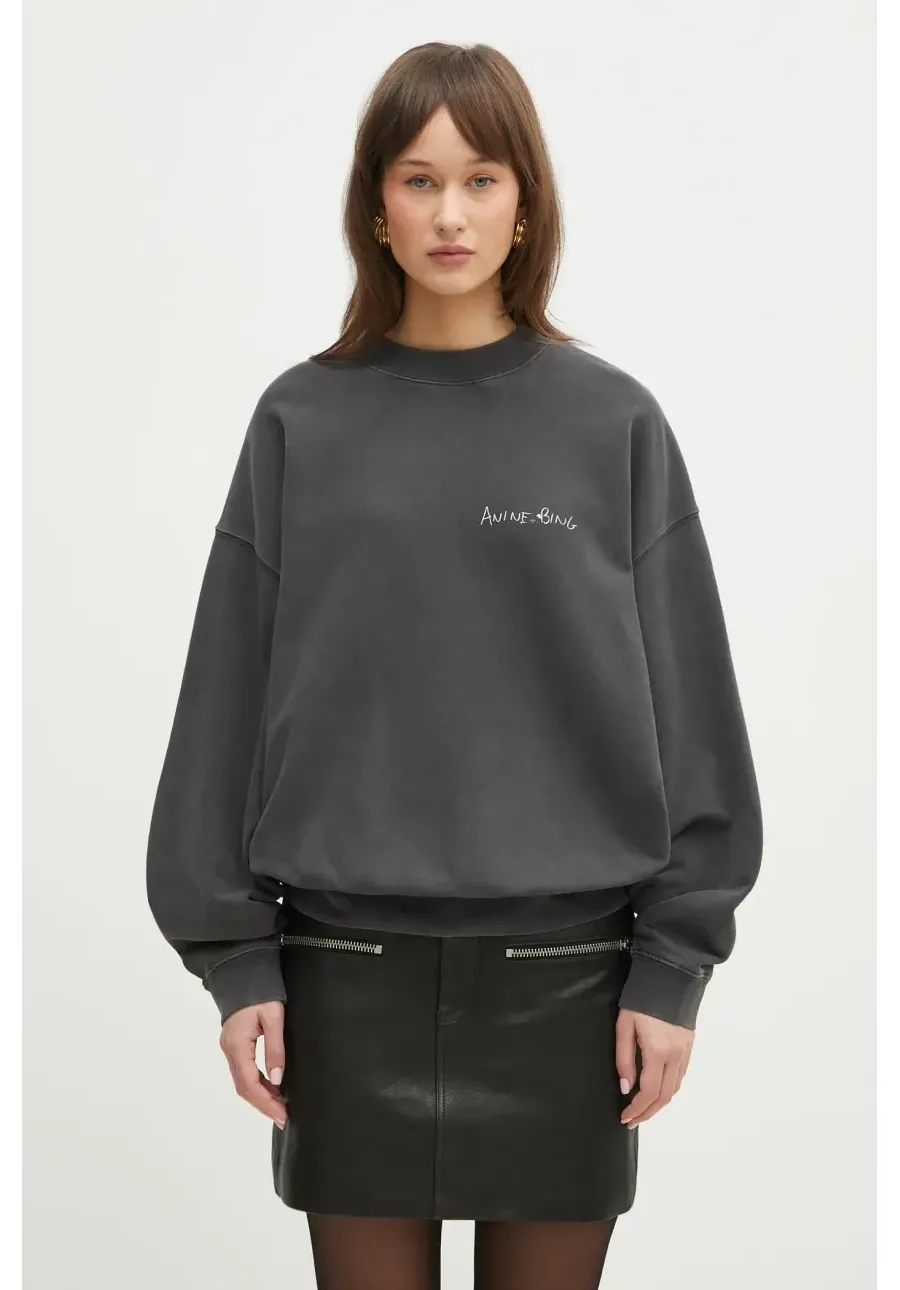obrazek 1 Anine Bing bluza bawełniana Jaci Sweatshirt Lyrics damska kolor szary z nadrukiem A.08.10904