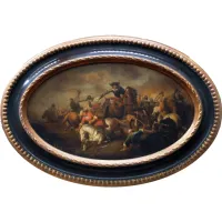 Picture An Italian oil painting showing battle scenes by Antonio Savisio