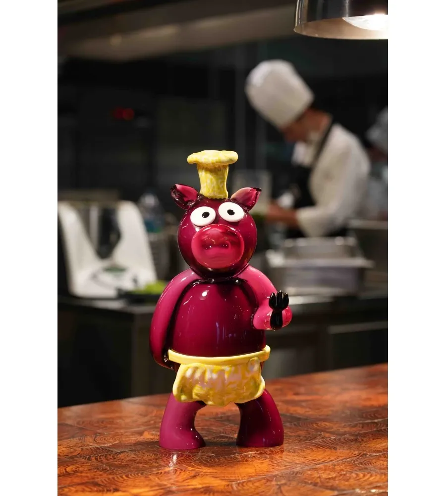 obrazek 6 Fantastyczna figurka ze szkła dmuchanego Murano „Chef Pork” na upominek dla kucharza