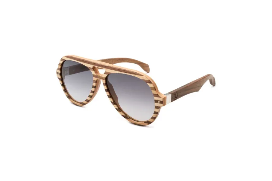 obrazek 2 Drewniane okulary pilotki w poziome paski - Legno Light