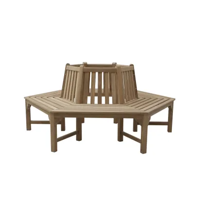 Zdjęcie Stylowa sześciokątna ławka pod drzewo Classical z drewna tekowego