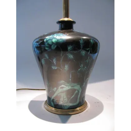 Zdjęcie Lampa porcelanowa z zieloną dekoracją z połowy XX wieku