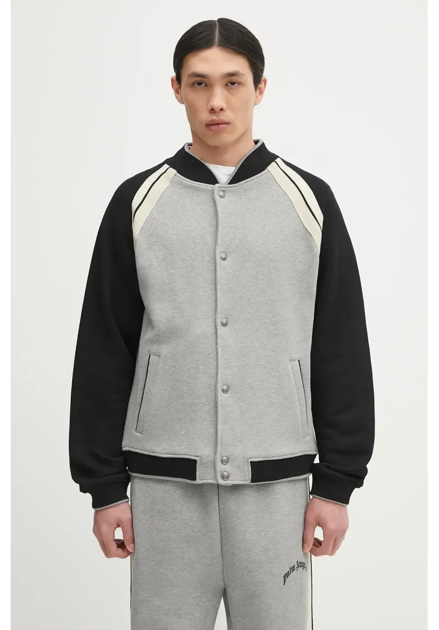 obrazek 1 Palm Angels bluza bawełniana Curved Logo Track Varsity męska kolor szary wzorzysta PMEK010S25FAB0010810