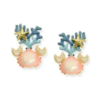 Picture Elegant earrings 18k gold plated silver earrings white zircons pink and blue mother of pearl nail polish