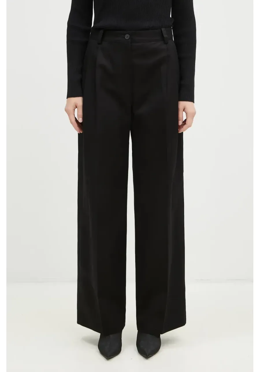obrazek 1 Maison Kitsuné spodnie bawełniane Double Pleated kolor czarny szerokie high waist NW01110WW0122