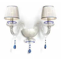 Picture Transparent Murano glass wall lamp with blue decoration and Swarovski elements - Il Paralume Marina