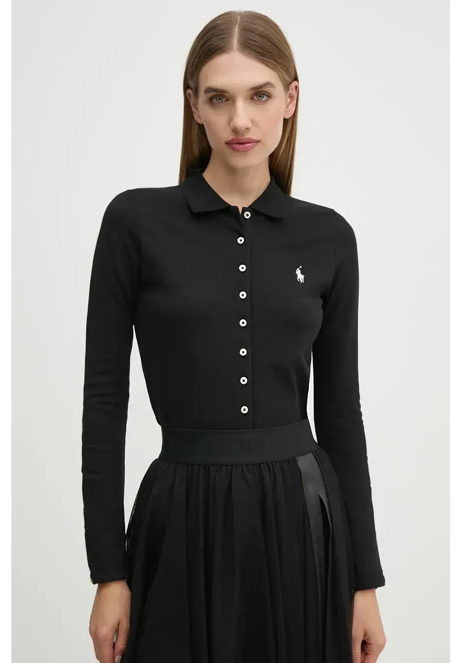 obrazek 1 Polo Ralph Lauren koszula damska kolor czarny slim z kołnierzykiem klasycznym 211941176