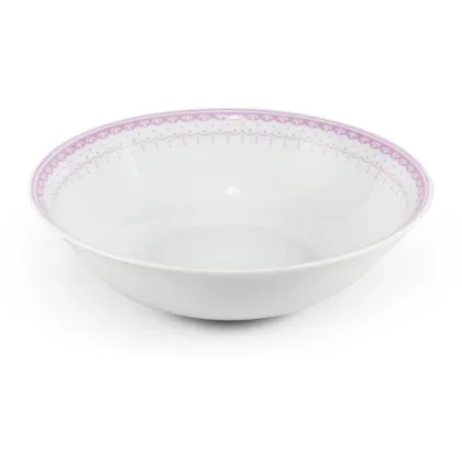 Zdjęcie Luksusowa miska sałatkowa z porcelany zdobiona różowym ornamentem - Leander