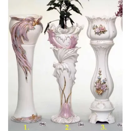 Picture Creamy white decorative column with ceramic decoration in the shape of anemones