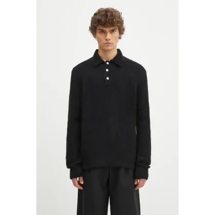 Zdjęcie Norse Projects sweter wełniany Rasmus Relaxed Brushed Polo męski kolor czarny N45.0614.9999