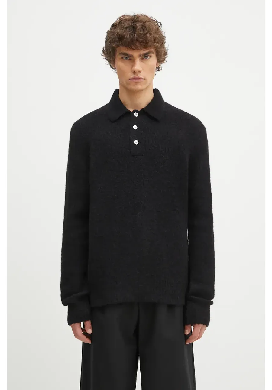 obrazek 1 Norse Projects sweter wełniany Rasmus Relaxed Brushed Polo męski kolor czarny  N45.0614.9999