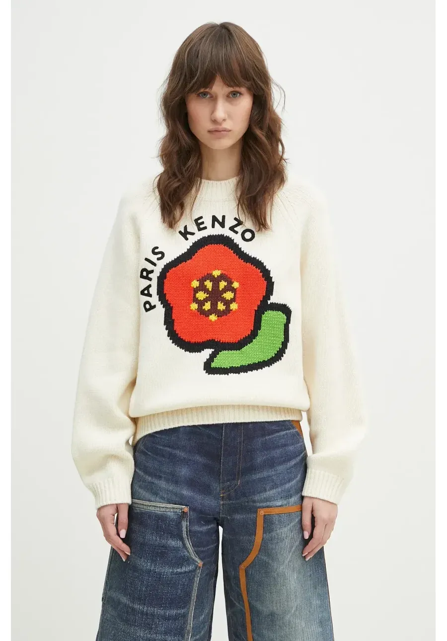 obrazek 1 Kenzo sweter wełniany Pop damski kolor beżowy ciepły FF52PU7043LA.02