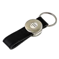 Picture Unique keychain with central round badge and resin label for enterprises