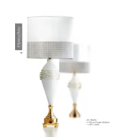 Zdjęcie Lampa stołowa z białego szkła Murano przepasana szklanymi nićmi i owalnym kloszem z organzy - Il Paralume Marina