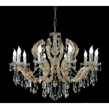 Zdjęcie Oryginalny żyrandol Mariateresa z pozłacaną metalową ramą pokrytą szklanymi ramionami i przezroczystymi kryształowymi zawieszkami - Il Paralume Marina