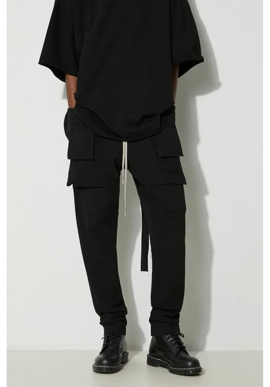 obrazek 1 Rick Owens spodnie bawełniane Knit Pants Creatch Cargo Drawstring kolor czarny w fasonie cargo DU01D1376.RIG.09