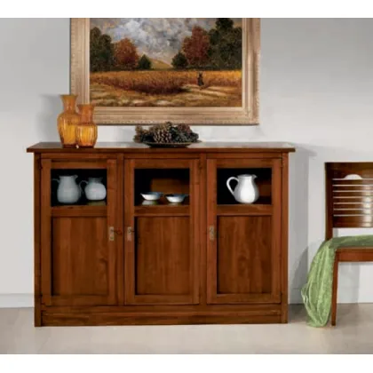 Zdjęcie Kredens 3 drzwi ze szkłem + drewno, wykończenie antyczny orzech - Fratelli Mirandola