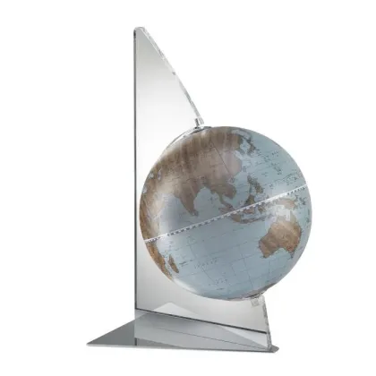 Picture A designer desk ball on a plexiglass frame and a modern map