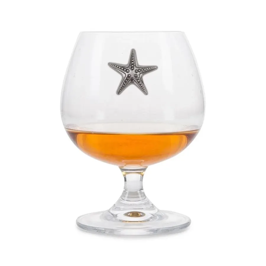 obrazek 1 Luksusowy prezent - kieliszek do brandy z cynowym emblematem z piękną rozgwiazdą