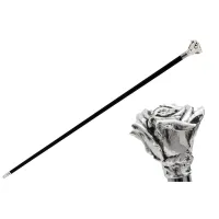 Picture Classic black walking stick with a handle in the shape of a silver rose - Pasotti