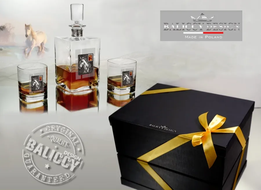 obrazek 5 Karafka i szklanki do whisky z bursztynem dla miłośnika koni