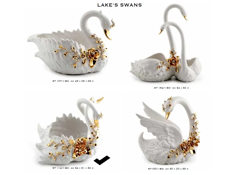 picture 1 Stylish figurine of swans in white and gold from ceramics - Bruno Costenaro