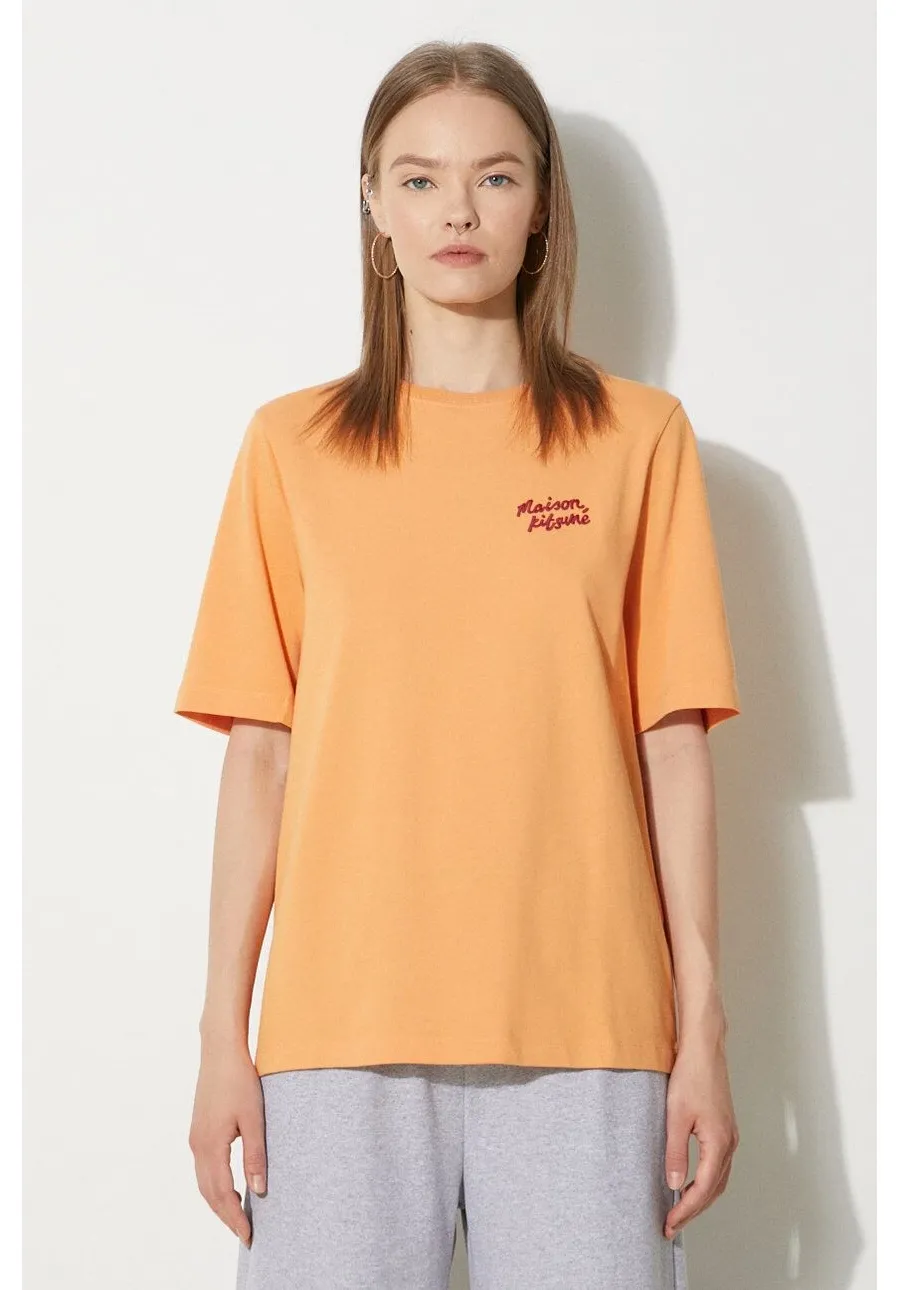 obrazek 1 Maison Kitsuné t-shirt bawełniany Handwriting Comfort damski kolor pomarańczowy MW00126KJ0119