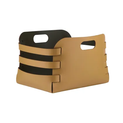 Zdjęcie Skórzany koszyk Riga 27x36xH25 cm w kolorze musztardowym