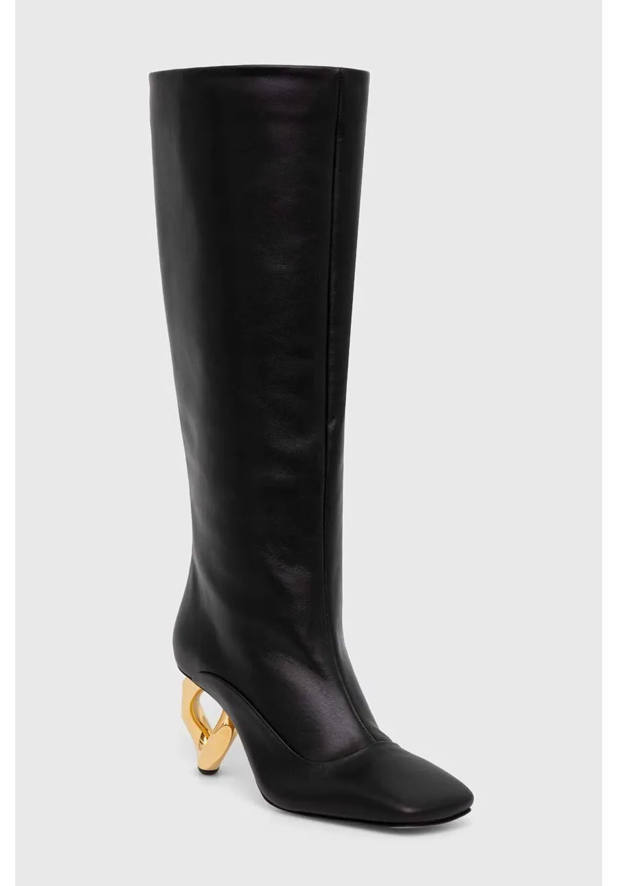 obrazek 1 JW Anderson kozaki skórzane Chain Heel damskie kolor czarny na słupku ANW43020A
