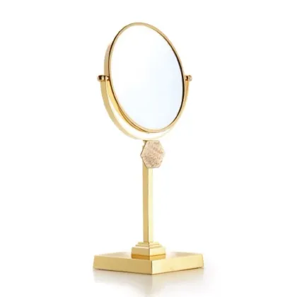 Zdjęcie Stylowe lusterko z kolekcji Hexagon z polerowanego mosiądzu i szkła hartowanego do luksusowej łazienki - Il Paralume Marina