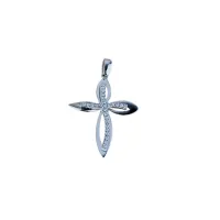 Picture Women's cross with a shiny plate and a central zircon cross