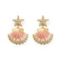 Picture Elegant earrings 18K gold plated silver White zircons Gradient pearl and orange enamel