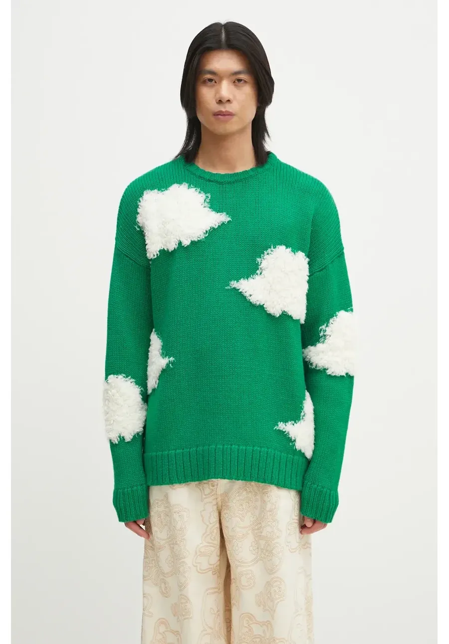obrazek 1 Fiorucci sweter wełniany Cloud Sweater męski kolor zielony ciepły U02SPKSW335KN03GN02